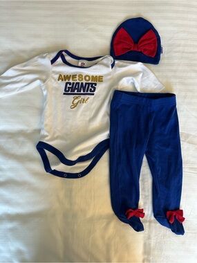 NFL New York Giants Baby Girl 3-Piece One-Piece Set in White & Blue